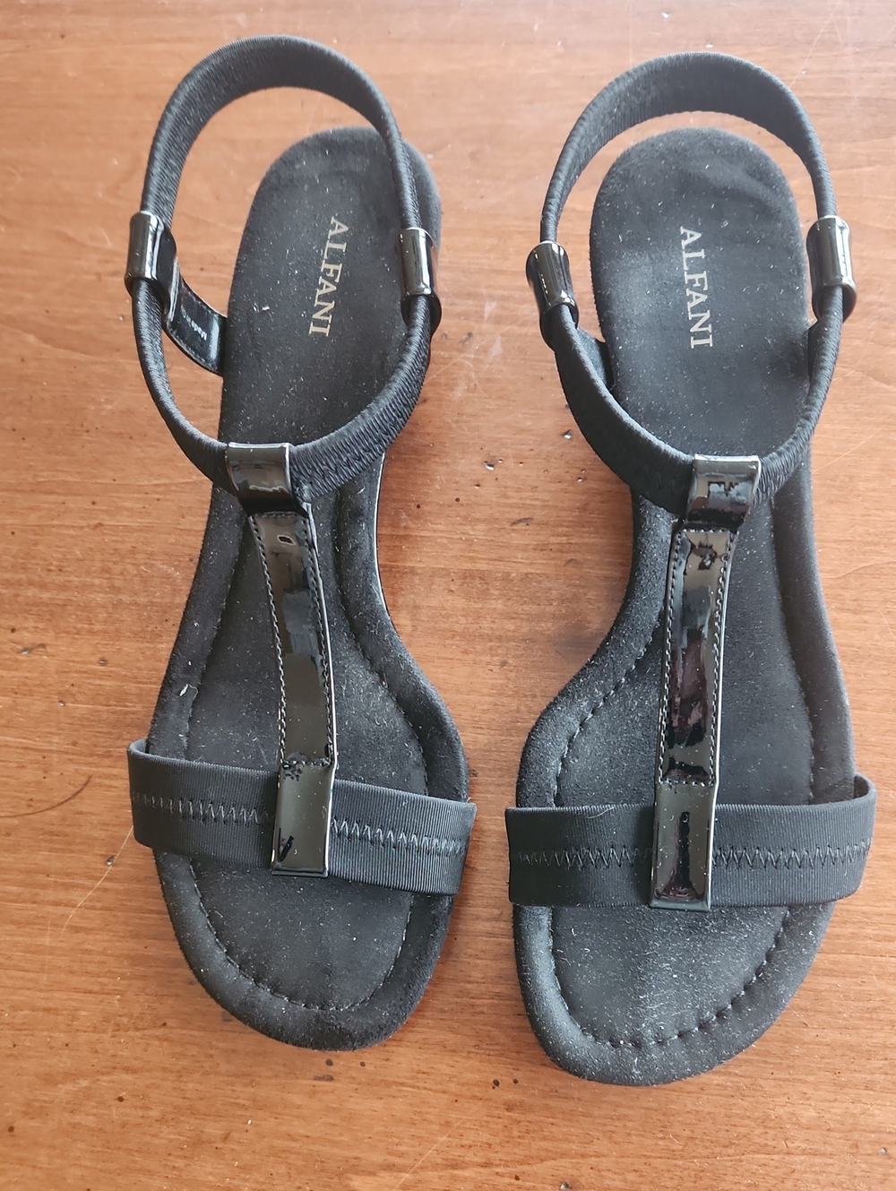 Alfani Black T-Strap Elastic Slingback Sandals